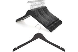 TOPIA HANGER Black Wooden Hangers 30 Pack, 0.28-inch Thick Slim Wood Clothes Hanger with Flat Design and Smooth Notches, Lightweight Space Saving Hangers for Shirt, Coat, Camisole-CT31B
