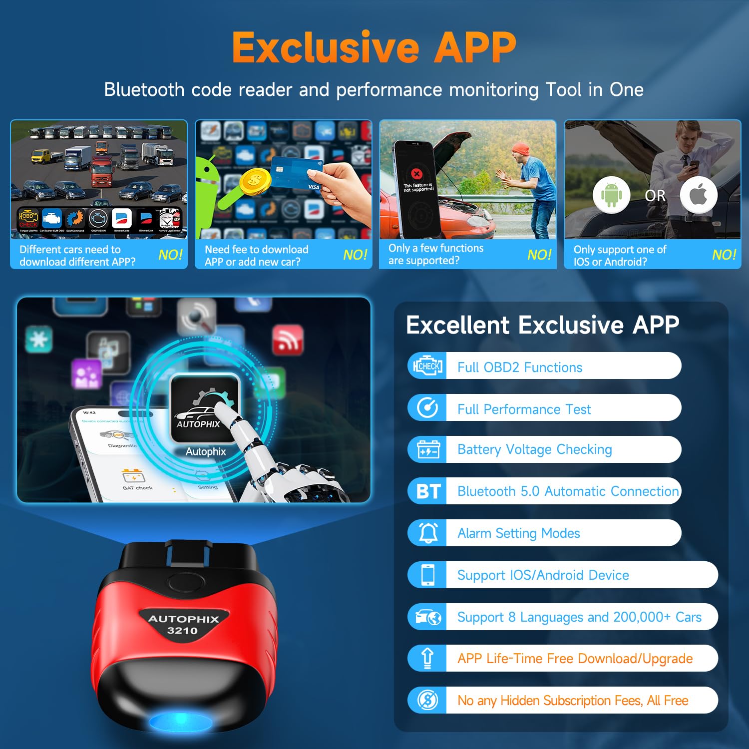AUTOPHIX 3210 Bluetooth OBD2 Scanner Enhanced Wireless Car Code Readers