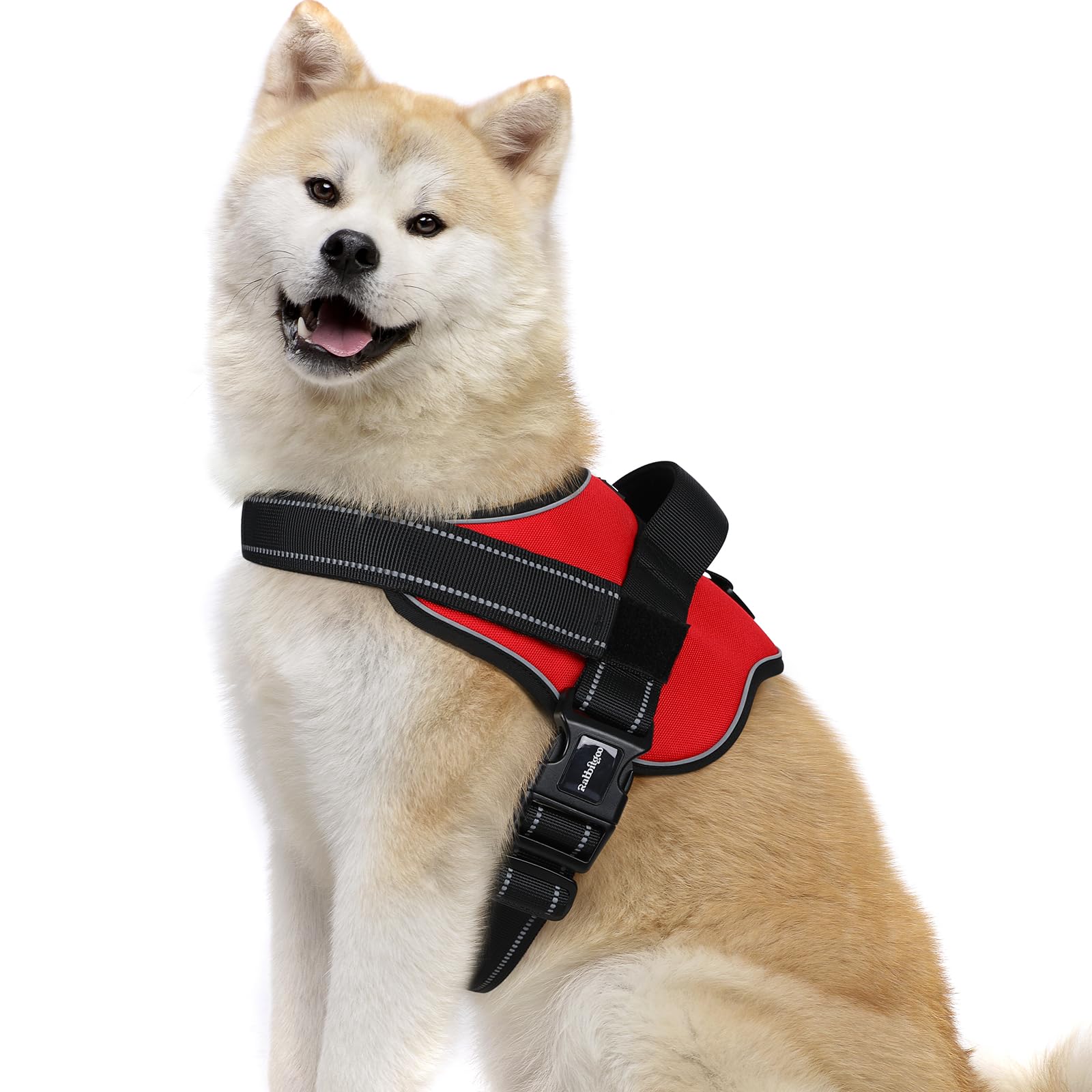 rabbitgoo Dog Harness Large Dog, Adjustable No Pull Harness, Easy Wearing with One Buckle, Breathable Reflective Pet Vest with Control Handle for Outdoor Walking Training, Red, XL