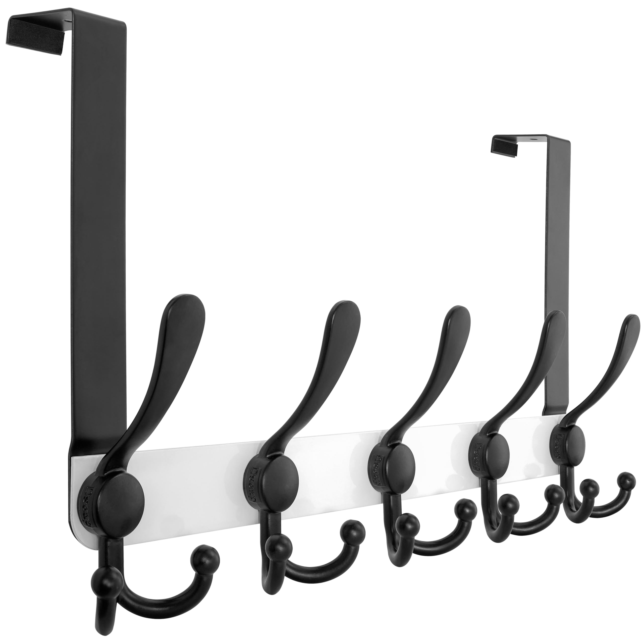 Dseap Upgraded Over Door Hook | Fits 3.5-4.5cm Doors, Easy Install Heavy-Duty Stainless Steel | 5 Triple Hooks Door Hanger Rack | Damage-Free for Coats Bags Towels, White & Black