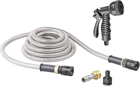 Royal Gardineer Garten Schrumpfschlauch Dehnbarer Edelstahl Gartenschlauch Mit Brause 7 Funktionen 10 15 M Edelstahl Schlauch Amazon De Garten