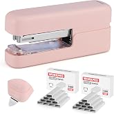 WORKPRO 2-in-1 Stapler with Staples, Pink Stapler with Staple Remover | 40 Sheet Capacity, Flat Clinch, Storage Space, 2000 Standard Staples - Non-Slip Office Staplers for Desk, Pink Ribbon