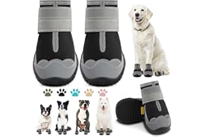 JZXOIVA Dog Shoes for Large Dogs, Medium Dog Boots & Paw Protectors for Hardwood Floors, Outdoor Dog Booties for Hot Pavement Winter Snow Hiking, Waterproof Dog Shoes with Reflective Strips Size 8