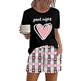 OCURHU Valentine Pajamas Women Cute Valentine Pj Sets 2 Piece Heart Graphic Sleepwear with Pockets