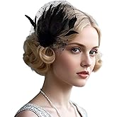 Fumwase 1920s Feather Headpiece Flapper Headband Great Hair Clip 20s Fascinator Hair Accessories for Women (US, Alpha, One Size, Black)