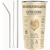 Book Lover Reading Tumbler 20 oz - Vintage Newspaper Reading Cup, Stainless Steel Double-Wall Vacuum Insulated, Lid & Straw, Car-Cup-Holder Fit, Cozy Gift for Readers, Book Club, Librarian, Teacher