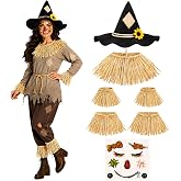 Cosmoria 7-Piece Halloween Straw Costume Set for Men and Women | Straw Accessories Adult Include Hat, Elastic Straw Collar, Wrist cuffs, Ankle Cuffs, and Sticker