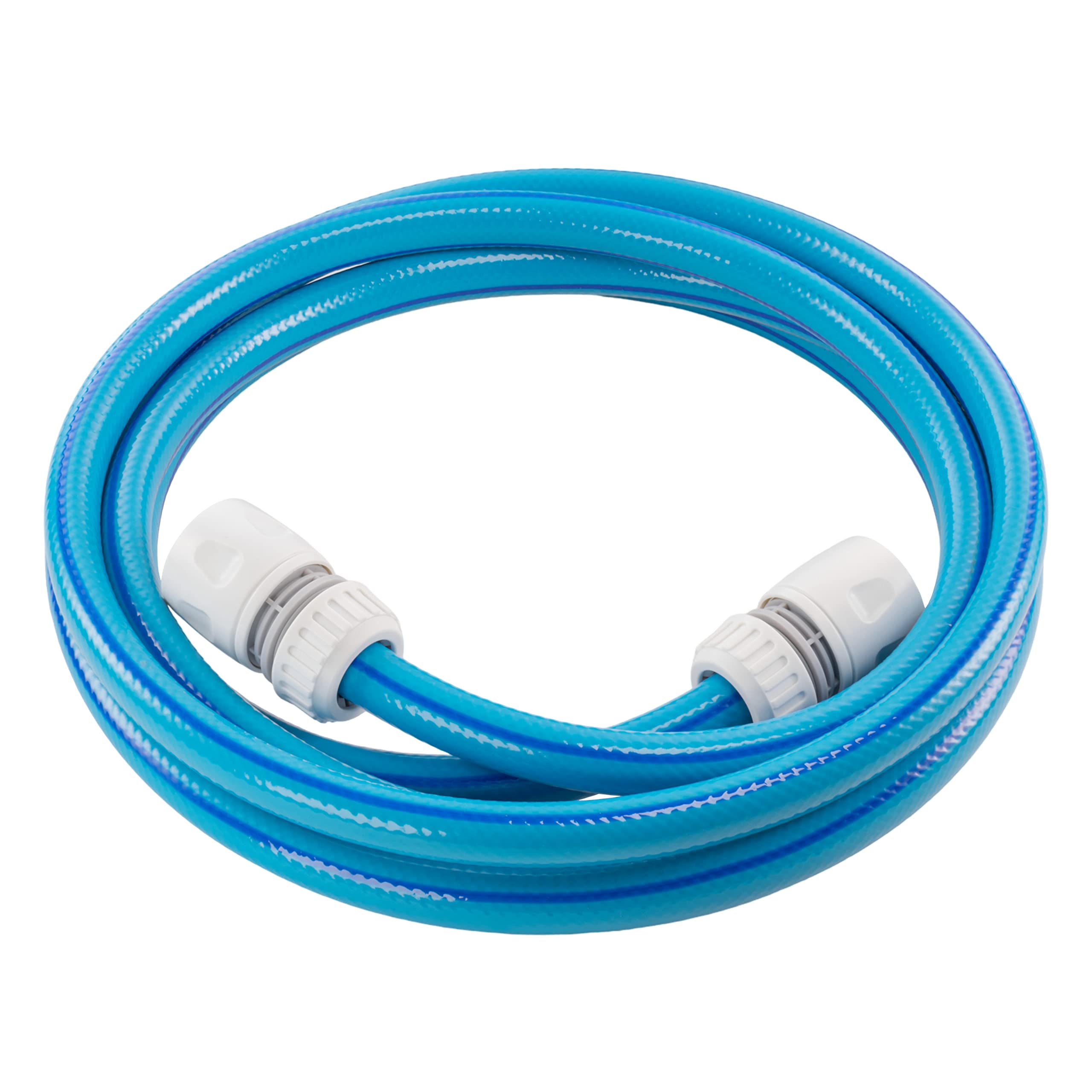 1/2" Blue Grey Flexible Garden Hose - 4 Layer Reinforced Pipe with Connectors Set for Hose Reels, Cart Extension Kit, Click-Lock Style Connectors (2m)