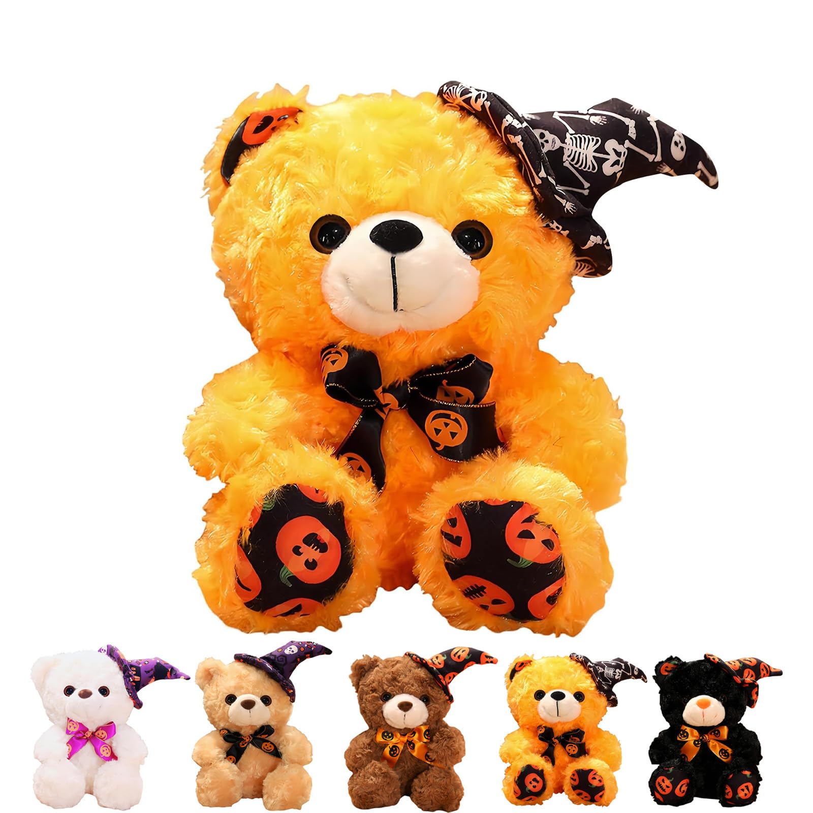 Yayafunfun Halloween Teddy Bear Plush Toy - 23cm Cute Stuffed Doll for Kids, Soft Cuddly Collection for Home Decor - Yellow