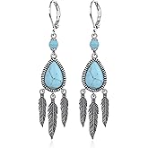 TALYKONG Turquoise Earrings for Women Turquoise Feather Earring Jewelry for Women Dangle