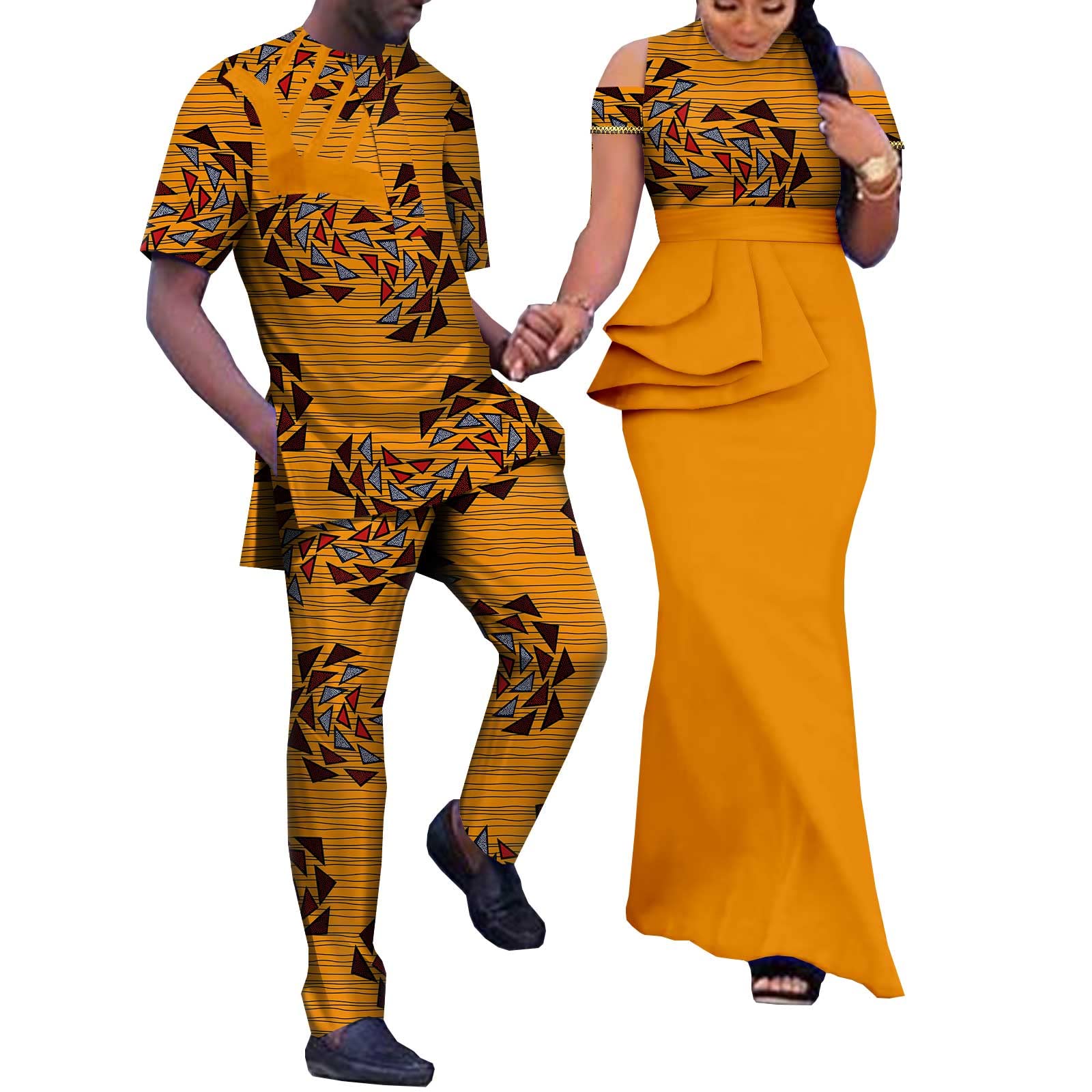 Photo 1 of MaxPick African Print Dresses for Women Match Men Ankara Outfits Top and Pants Sets Bazin Riche African Couple Clothes Party 3XL 751 9 Women