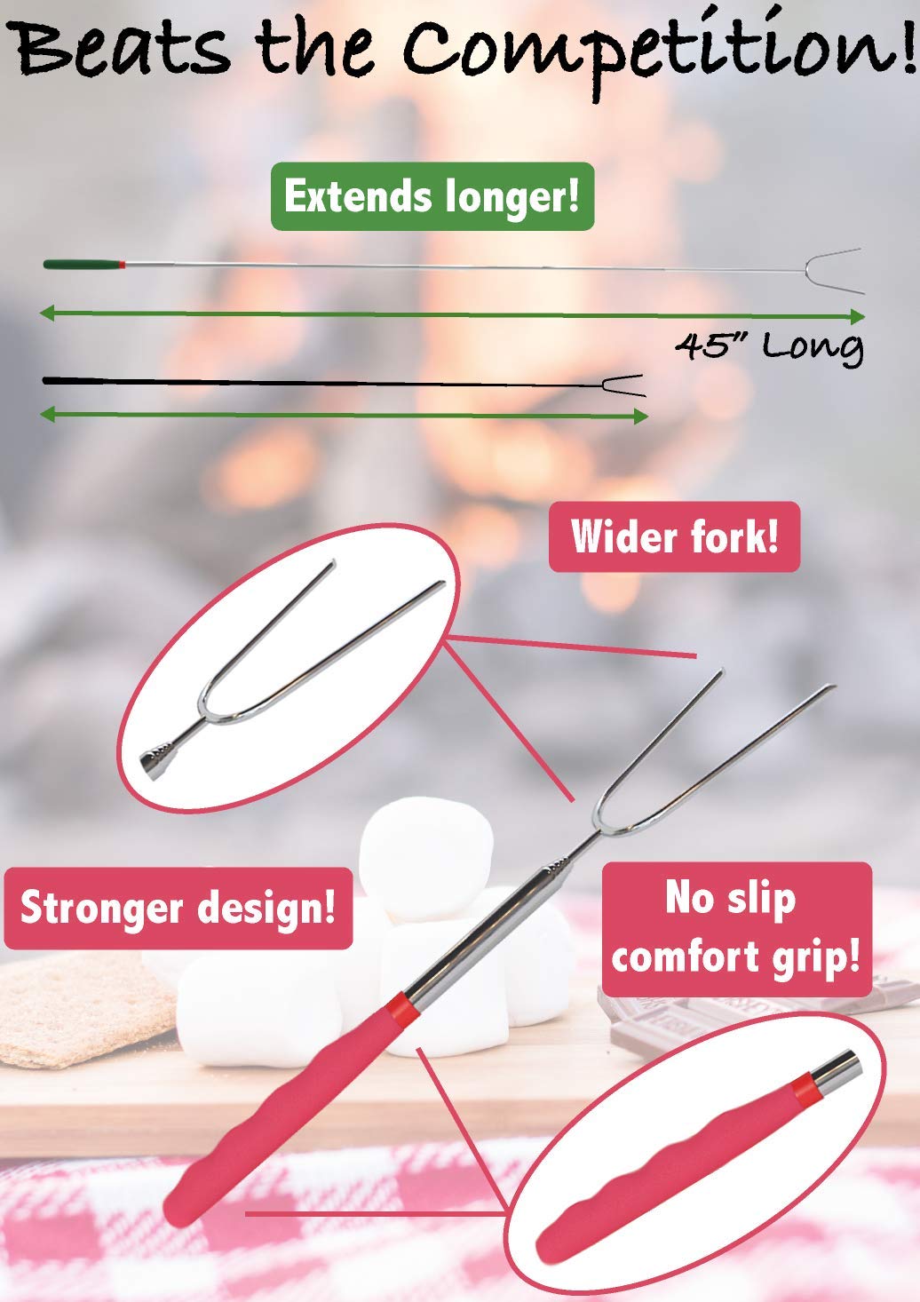 dallas cowboys fire pit on Kitchen Dining Kba Marshmallow Roasting Sticks 45 Long Kids Camping Accessories Kit With E Book For Campfire Cooking Fun Set Of 8 Telescoping Smores Sticks For Fire Pit 6 Colors And 2