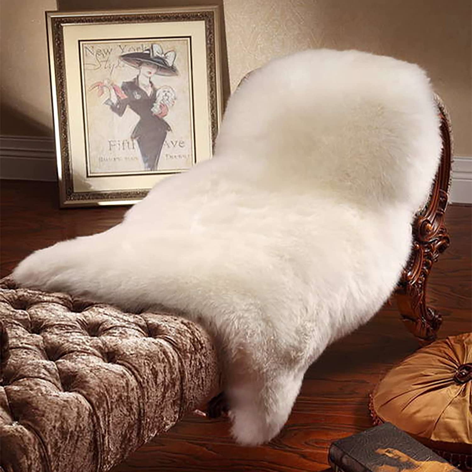 HLZDH Faux Fur Sheep Doormat Rug Non-Slip Luxurious Soft Artificial Wool Carpet for Living Room Bedroom Bathroom Sofa Chair Cushion (White, 80 X 50 CM)