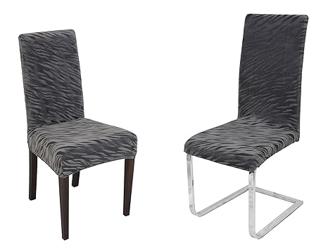 Beautex Maya Tiger Samt Mirofaser Stuhlhusse, elastische Stretch Husse Bi-Elastic, Farbe wählbar, Grau