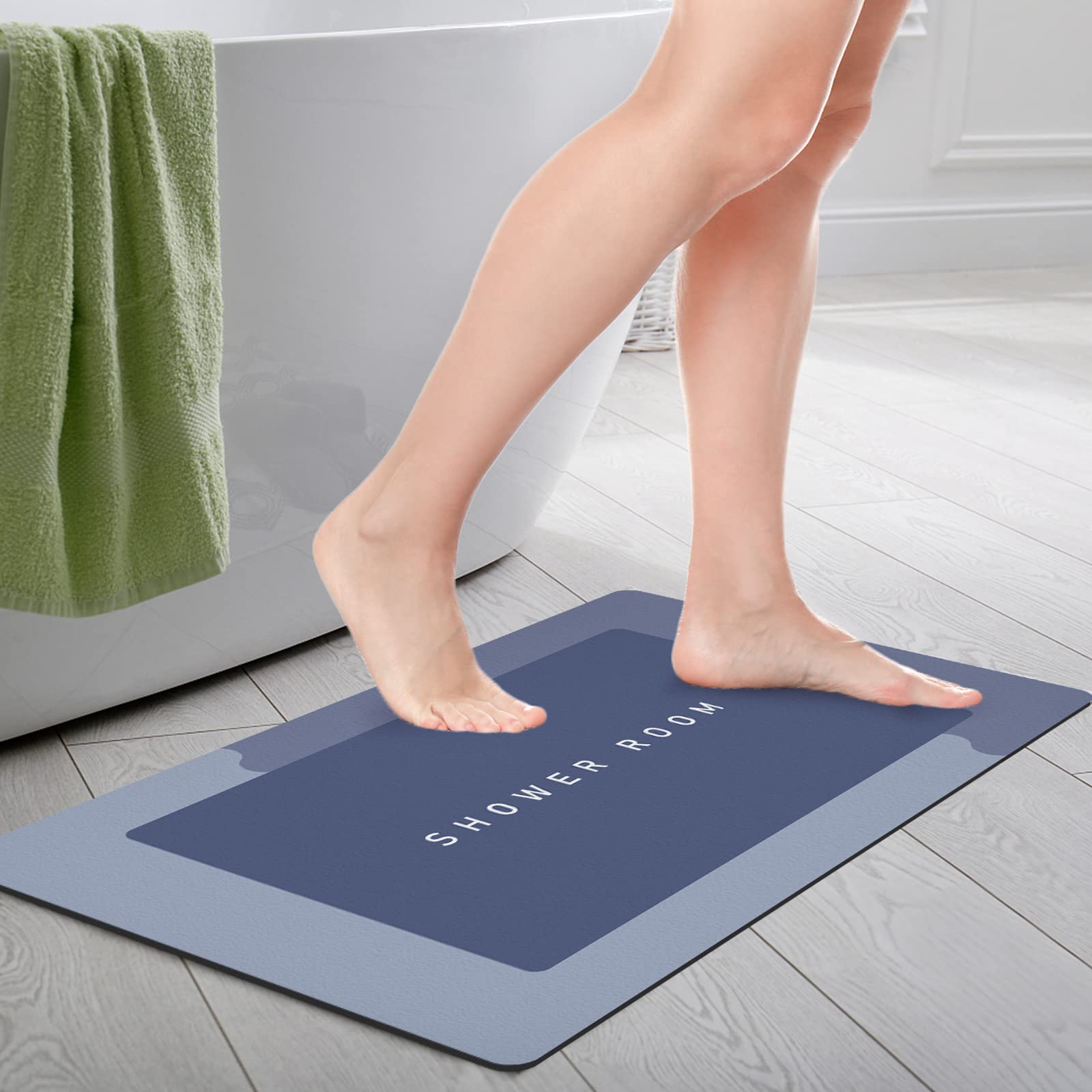 DecroXmas Diatom Mud Floor Mat Absorbent Diatomite Bath Mat Blue Non-slip Bathroom Floor Mats for Home Kitchen Bedroom Bathroom15.7x23.6 Inch