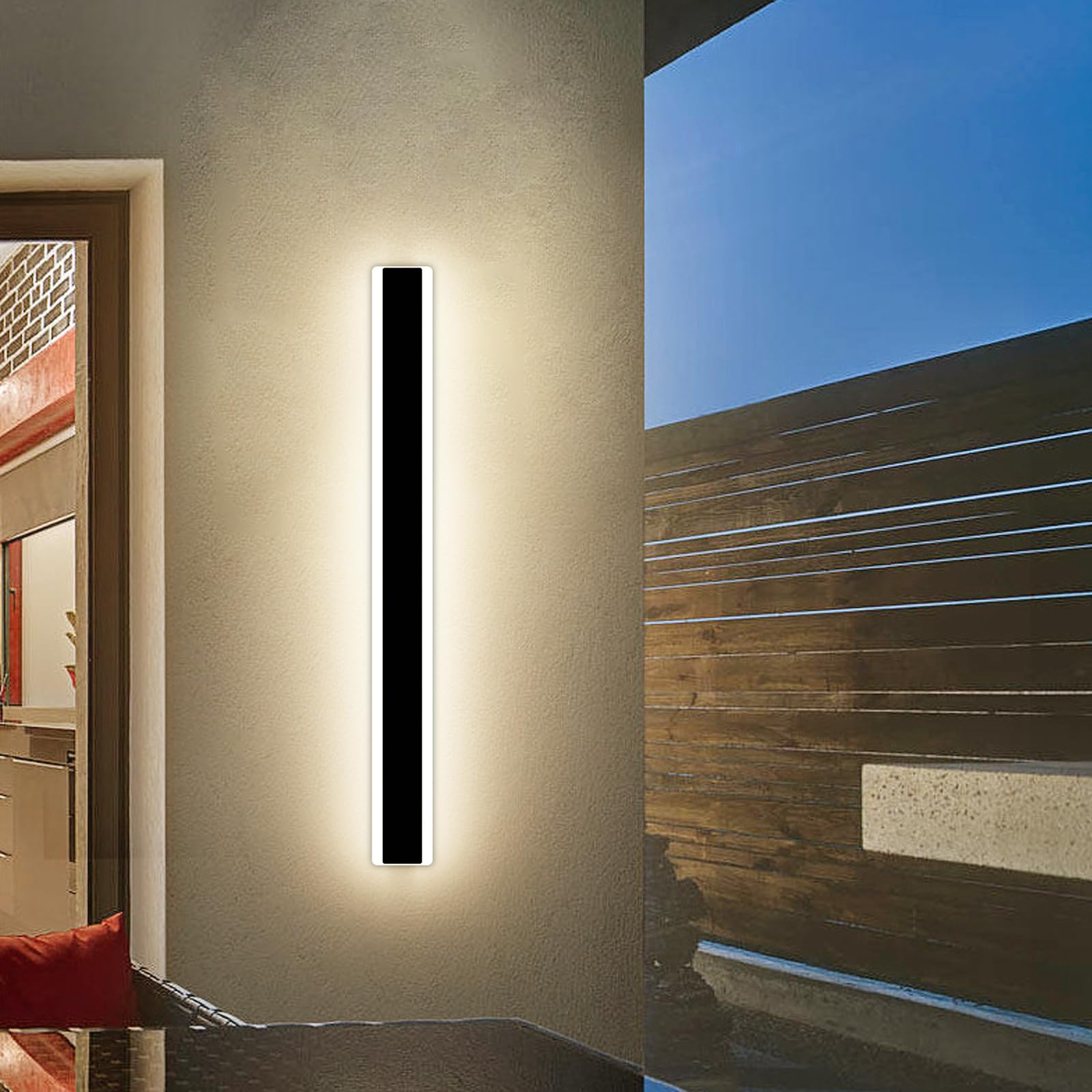 Mikeru Outdoor Modern Strip Light 80cm, Garage Wall Lights Mains Powered 3000k/4500k/6000k 3 Color Exterior Light 28w Rectangular Front Door Lights for Stair — image 1