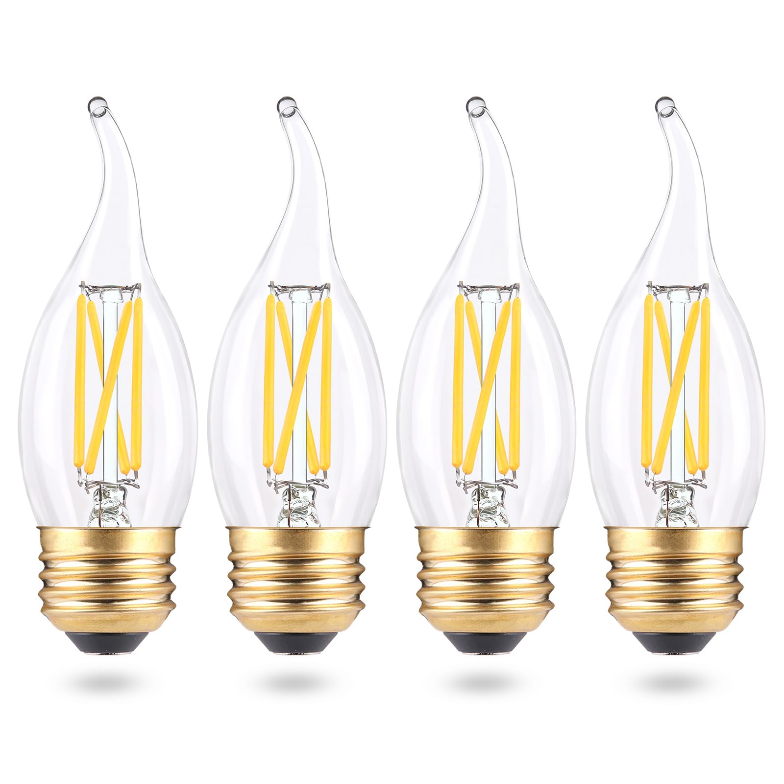 Photo 1 of Candelabra Led Light Bulbs Dimmable, E26 Led Bulb 40 Watt Equivalent, 4W CA10 Flame Tip Chandelier Light Bulbs, 3000K Soft Warm White Candle Light Bulbs for Chandeliers, Ceiling Fan, Pendant, 4 Pack