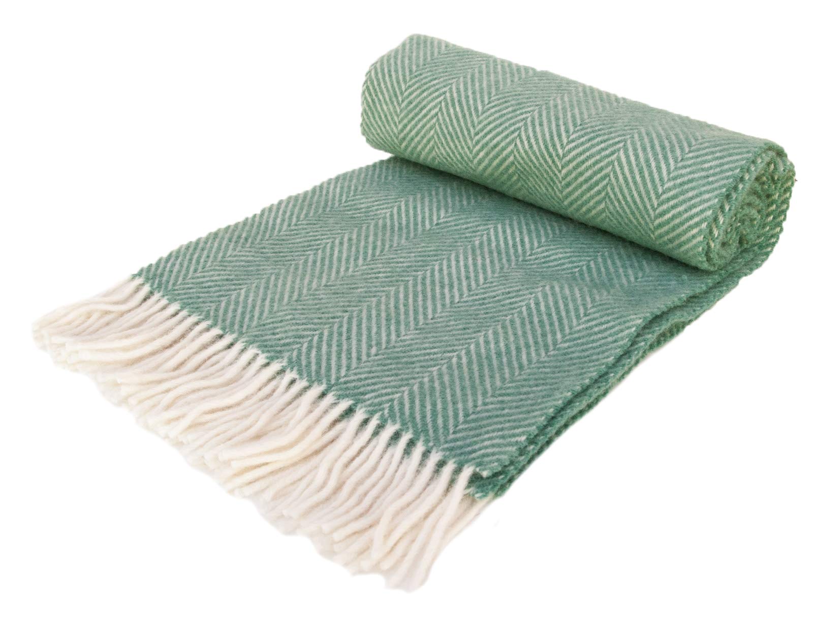Herringbone - Pure New Wool - Knee Rug/Small Blanket - Sea Green - British Made by Tweedmill