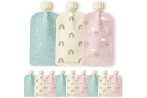 Hippypotamus Reusable Baby Food Pouches for Toddlers - BPA Free Food Grade - Dishwasher & Freezer Safe - Baby Food Containers - Refillable Squeeze Pouch For Applesauce & Yogurt - 12 Pack (Rainbows)