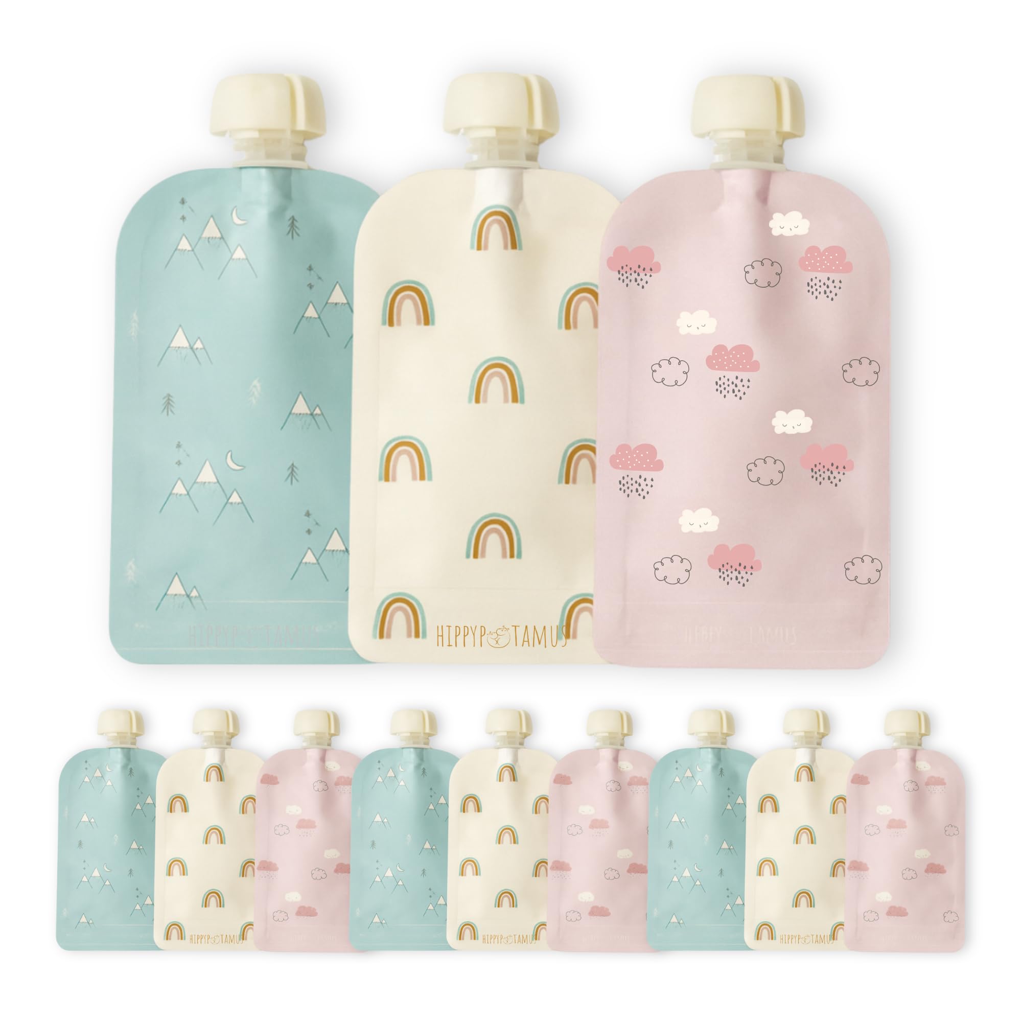 Photo 1 of Hippypotamus Reusable Baby Food Pouches for Toddlers - BPA Free Food Grade - Dishwasher & Freezer Safe - Baby Food Containers - Refillable Squeeze Pouch For Applesauce & Yogurt - 12 Pack (Rainbows)