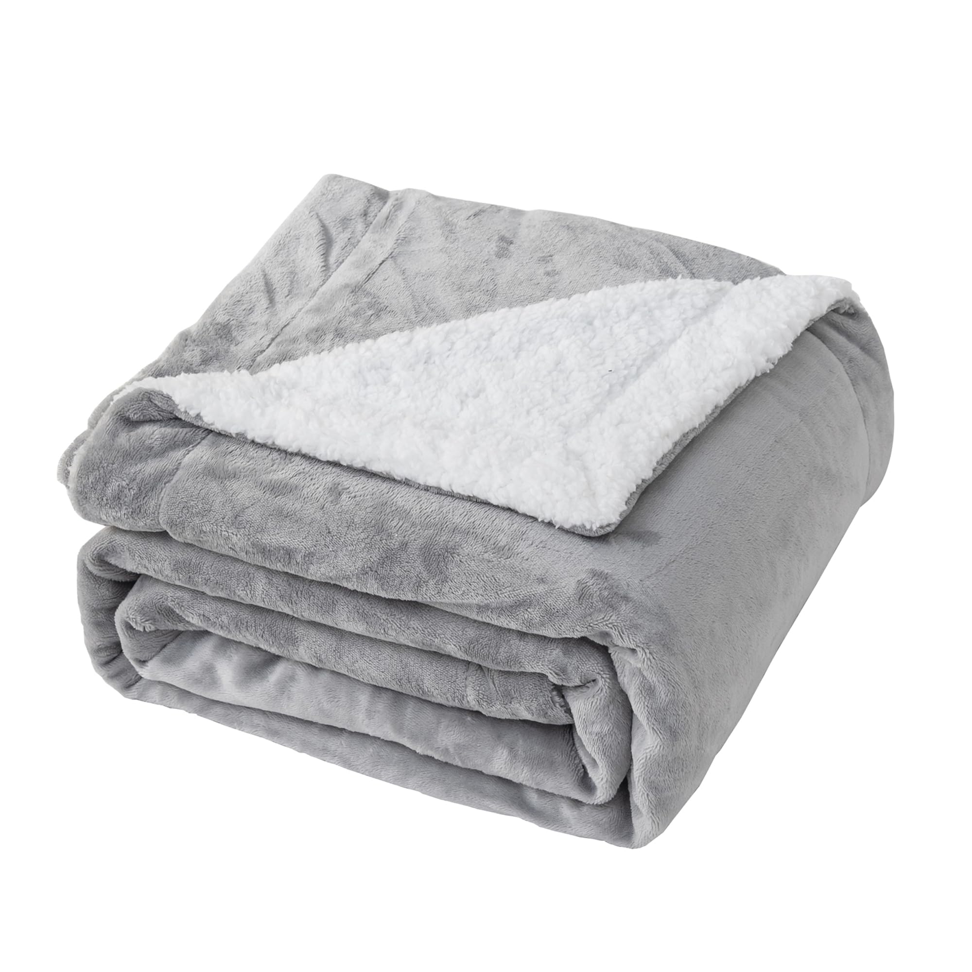 Good Nite Blanket 130x150cm Reversible Sherpa Fleece Fluffy Polyester Throw Blanket Soft and Warm Bed Blankets for Home life and Travel Machine Washable (Grey,Single)