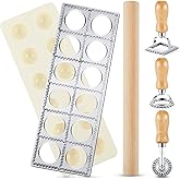 Geetery 5 Pcs Ravioli Mold Set 2 Inch Squares Ravioli Maker Cutter Include 1 Raviolis Maker Press 3 Pasta Cutter Stamp Makers 1 Wood Rolling Pin Pasta Making Tool for Home Kitchen Supplies (12 Holes)