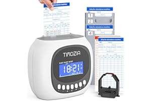 TIMOZIA Time Clock with Passcode, Auto-Align Time Card Machine, 6 Punches per Day Time Clock Punch Machine with 100 Time Cards, 2 Ink Ribbons and 4 Racks(White, Military Time)