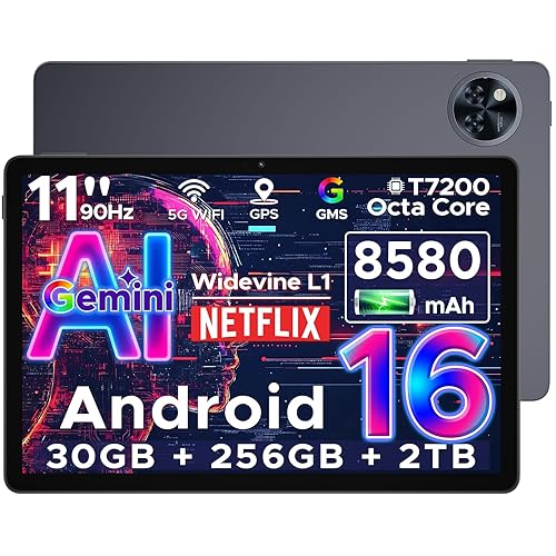 DOOGEE U11 Pro 2025 Newest Android 16 Tablet 11 Inch, Gemini AI Android Tablets Octa-Core 32GB RAM 256GB ROM(TF 2TB), 8580mAh Battery, 3.5mm Jack | Widevine L1 | 5G WiFi | 13MP+5MP | GPS | OTG, Gray