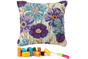 EMISTEM Latch Hook Kits for Adults - Latch Hook Pillow Kits, Crochet Yarn Kit for Beginners, DIY Needlework Crafts Cover Case with Printed Canvas, Gift Packaging. (Daisy Flower,17x17 inch)
