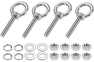 PATIKIL M10 x 60mm Eye Bolt, 4Pcs 304 Stainless Steel Thread Lifting Ring Set Shoulder Eyebolt with Lock Nuts Flat Washers fo