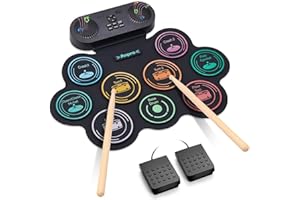 Anpro Electric Drum Set, 9 Drum Pad with Dual Stereo Speakers, Roll-up Electronic Drum Kit with Drum Pedals Drum Sticks