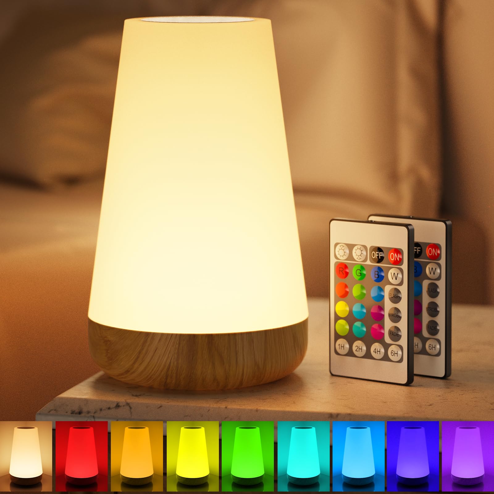 Taipow LED Night Light, Bedside Table Lamp for Baby Kids Room Bedroom Outdoor, Dimmable Eye Caring Desk Lamp with Color Changing Touch Senor Remote Control USB Rechargeable (Multicolor)