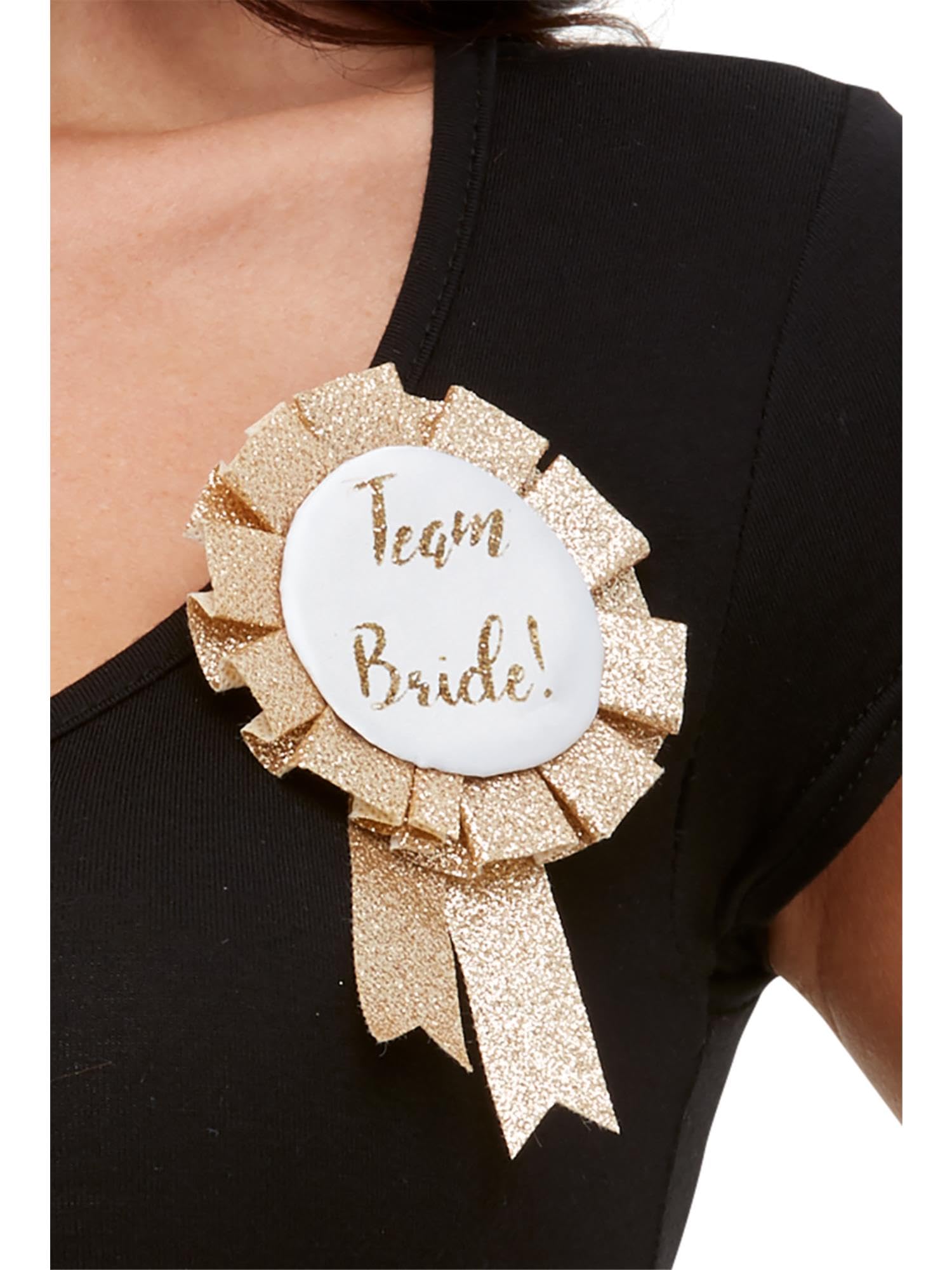 Smiffys Team Bride Rosette, Rose Gold , Hen & Stag Night Fancy Dress, Adult Dress Up Hen & stag / adult items