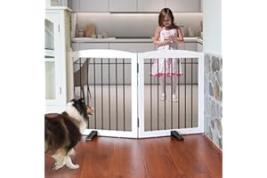 ZJSF Freestanding Panel Dog Gate for Indoor, Doorways,Stairs, or Hallways,Foldable Wooden White Dog Gates for House,Pet Gate for Dogs,Dog Fence, Puppy Gate,Support Feet Included,24 "Height-2 Panels