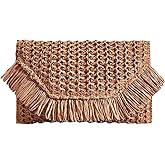 Floerns Women's Woven Straw Envelope Fringe Trim Rattan Beach Clutch Handbag