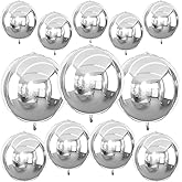 12Pcs Silver Round Foil Balloons, 22" 15" 10" 4D Ball Balloons, Metallic Silver Foil Balloon for Birthday Graduation Christmas New Year Eve Disco Party Backdrop Decorations