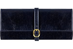 Time Resistance Leather Jewelry Roll - Full Grain Leather Travel Jewelry Case - Jewellery Organizer Made in Italy (Blue)