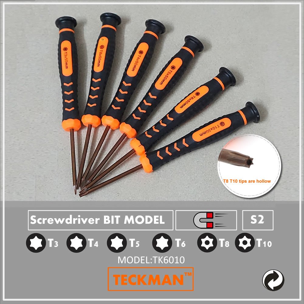 TECKMAN 10 in 1 Torx Screwdriver Set with T2 T3 T4 T5 T6 T8 T10 Security Torx Bit & ESD Tweezers,Magnetic Screwdrivers Precision Repair Kit for Xbox,PS4,Macbook,Computer,Ring Doorbell & Folding knife