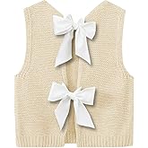 Imily Bela Womens Sweater Vest Top Summer Bow Tie Back Sleeveless Casual Knit Crop Tank Tops