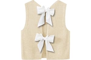 Imily Bela Womens Sweater Vest Top Summer Bow Tie Back Sleeveless Casual Knit Crop Tank Tops
