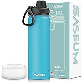 SASEUM Sport Water Bottle 22oz Stainless Steel Double Wall Vacuum Thermal Mug with Leak Proof Spout Lids, Wide Mouth Metal Insulated Water Jug for Gym and Travel(Sky Blue)