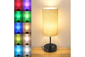 3CCT Bedside Table Lamp, RGB Color Changing for Ambience, Small Dimmable Lamp with Dual USB Charging Ports, Touch Control Lam