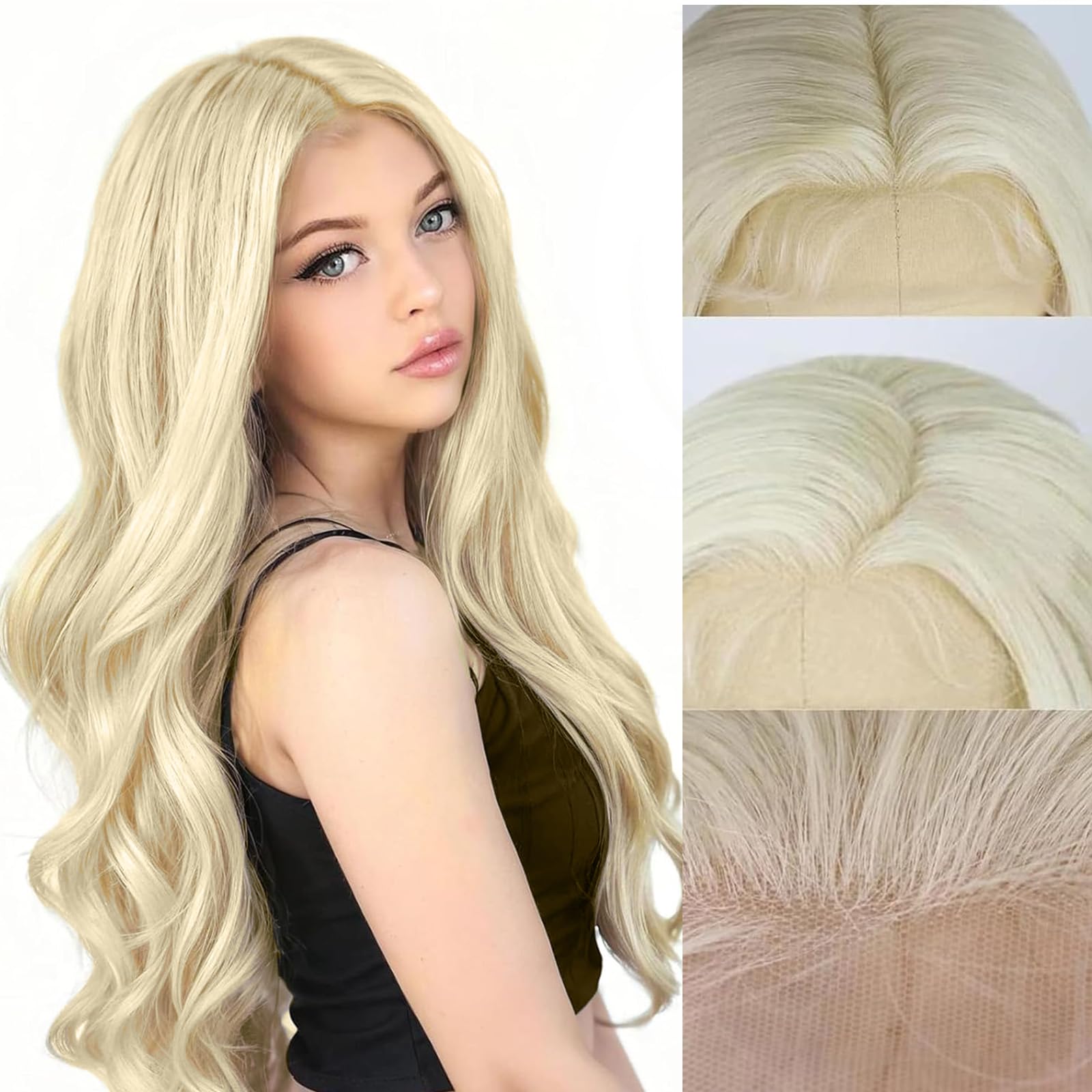 Photo 1 of SUKRI 613 13×4 Synthetic Lace Front Wig -26 Inch Long Wavy Blonde Wig for women,Heat Resistant Synthetic Hair,Natural Looking For Daily Party Use