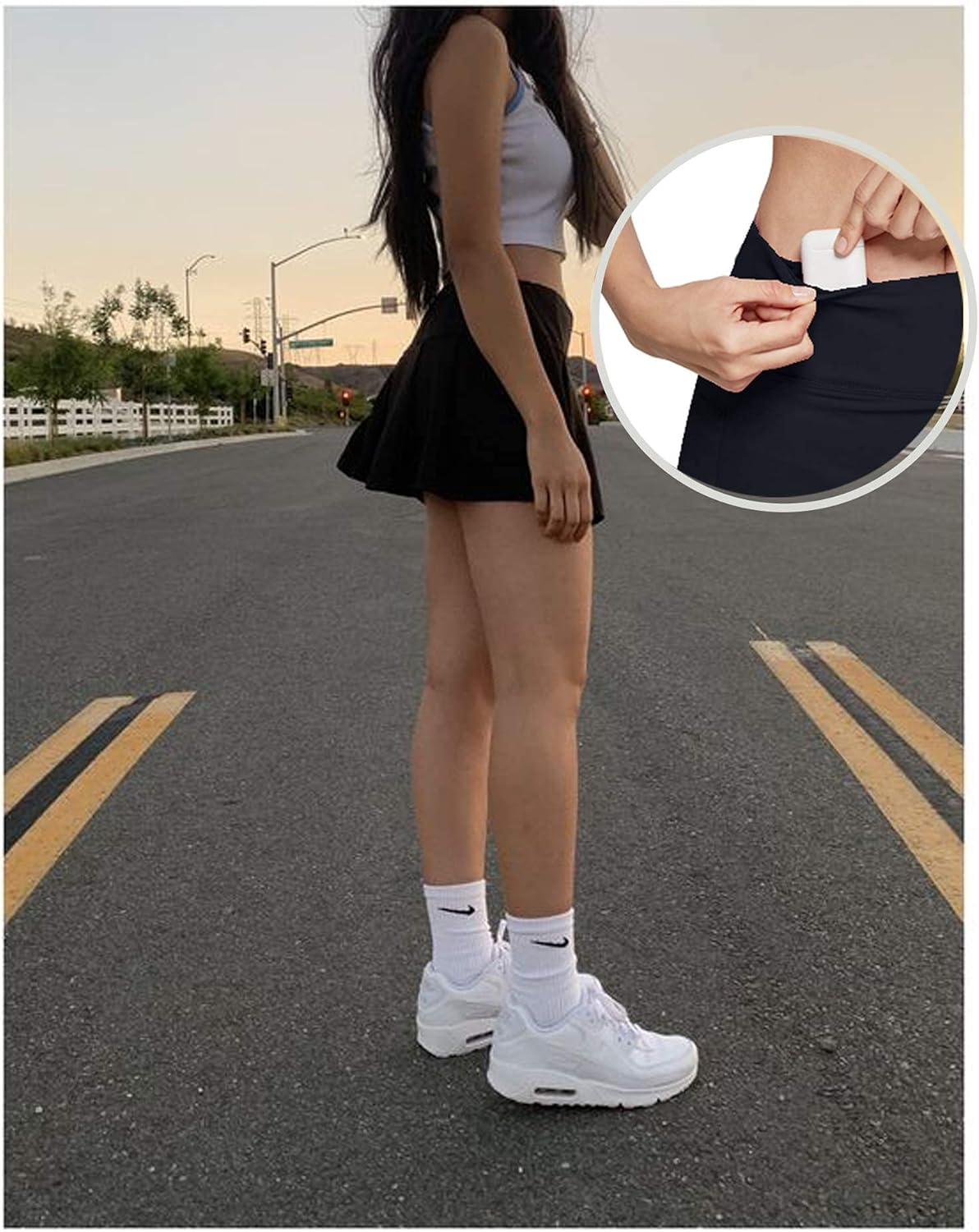 ADOME Tennis Skirts for Women Golf Skorts Skirts High Waisted Pleated Skirt with Liner Shorts: Clothing