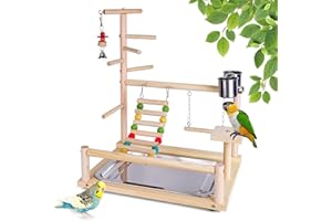 RoseFlower Parrots Bird Wooden Playstand, Birdcage Playground Play Gym Parakeet Playpen Ladder with Feeder Cup and Tray, Bird Toys Swing Exercise Toy #4