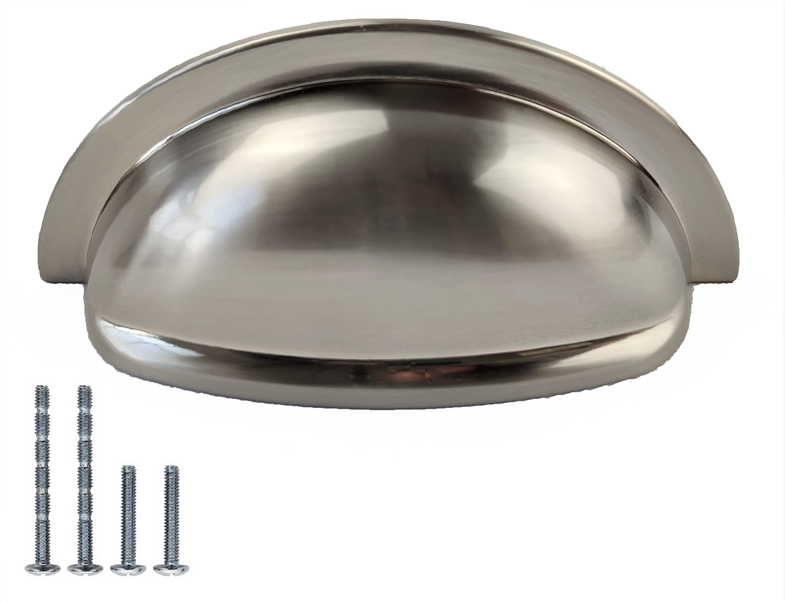 Set of 6 Cup Handles for Kitchen Cabinets & Drawers | Vintage Shell Design in Brushed Satin Nickel | 76mm Between Fixings | Chrome, Pewter, Satin Nickel Finishes Available (Brushed Satin Nickel)