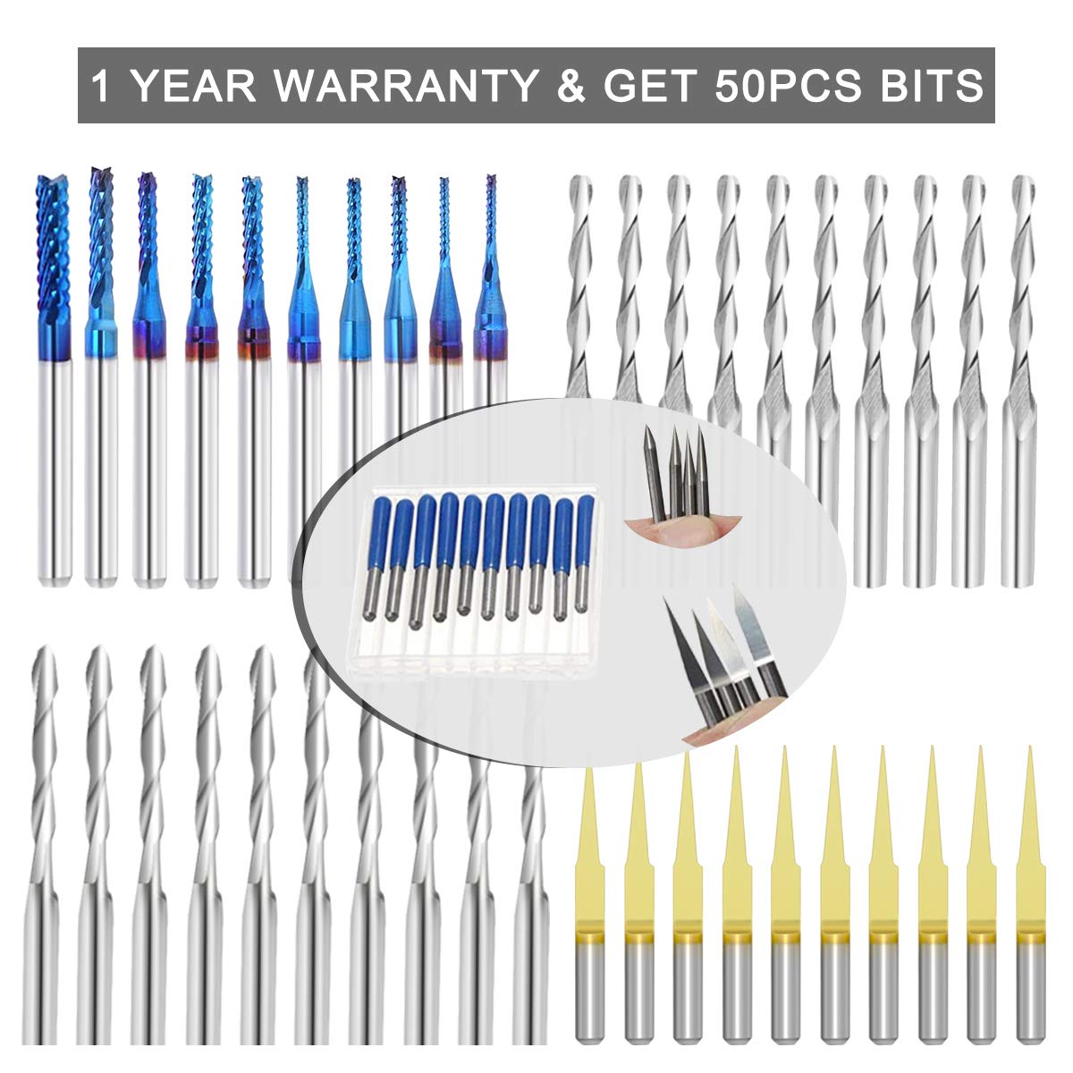 40Pcs End Mill Bits Set 1/8" Shank, CNC Router Bits Cutter Cutting