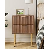 Aienvey Night Stand, Modern Nightstand with Drawers, Bedside Table, Gold Small Side Table for Bedroom, Living Room End Table (Walnut Stripe, 2 Drawers)