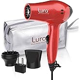 LURA Travel Hair Dryer with Diffuser,Small Dual Voltage Hair Dryers for Women,Mini Portable Blow Dryer for Men,Lightweight Compact Blow Dryer with European Plug(Red)