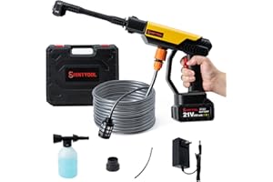 21V Cordless Power Washer, 4.0 Ah Battery Small Power Washer,600-Psi,6-in-1 Nozzle with Corner Cleaning,Bottle Portable Washer for Car,Home Cleaning & Garden Watering by SHINTYOOL (Yellow)